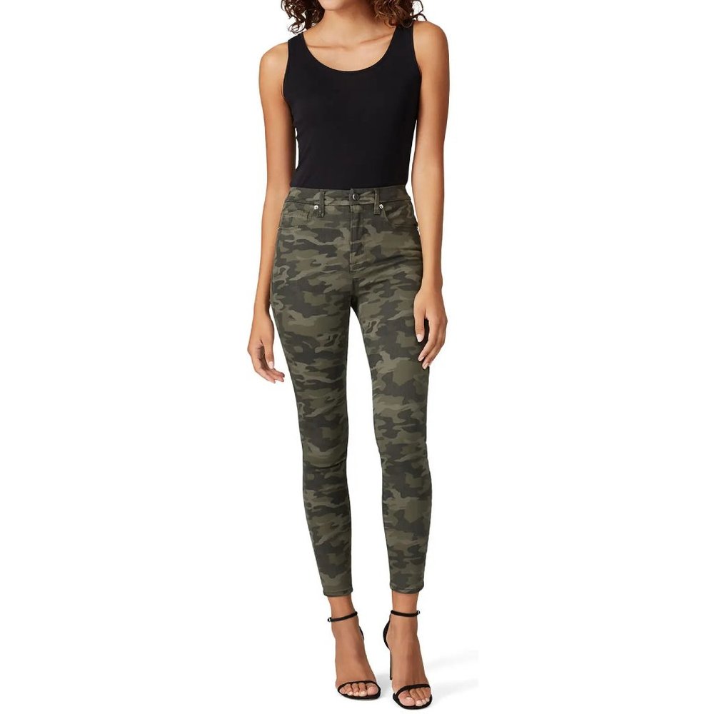 Good American Good Waist Jeans Green Camouflage Skinny Stretch Denim 2/26